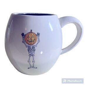 Rae Dunn PUMPKIN HEAD SKELETON coffee mug HTF